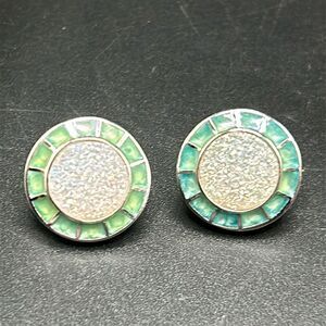 925 UTC Sterling Silver Druzy Stone Enamel Border Button Earrings